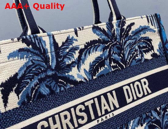 Dior Small Dior Book Tote Blue Dior Palms Embroidery Replica