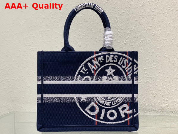 Dior Small Dior Book Tote Blue Dior Union Embroidery Replica