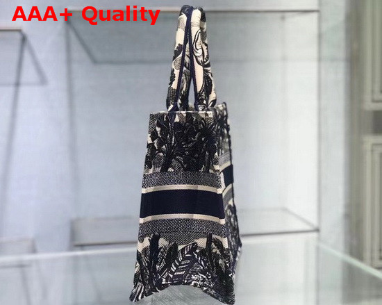 Dior Small Dior Book Tote Blue Palm Tree Toile de Jouy Embroidery Replica