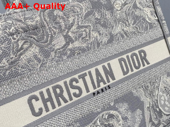 Dior Small Dior Book Tote Gray Toile de Jouy Embroidery Replica