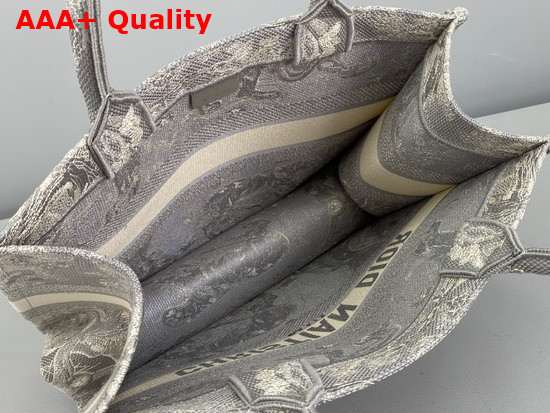 Dior Small Dior Book Tote Gray Toile de Jouy Embroidery Replica