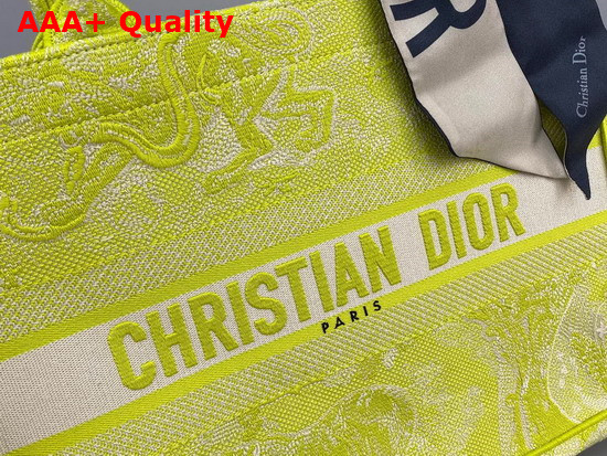 Dior Small Dior Book Tote Lime Toile de Jouy Reverse Embroidery Replica