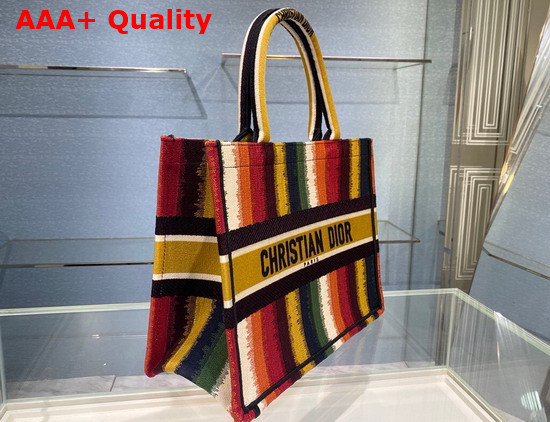 Dior Small Dior Book Tote Multicolor D Stripes Embroidery Replica