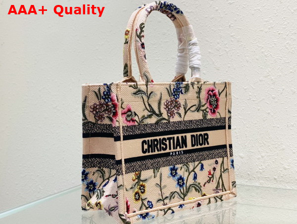 Dior Small Dior Book Tote Natural Multicolor Raffia Embroidered with Dior Petites Fleurs Replica