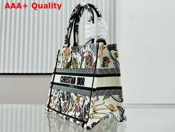 Dior Small Dior Book Tote White Multicolor Animaux Fantastiques Embroidery Replica