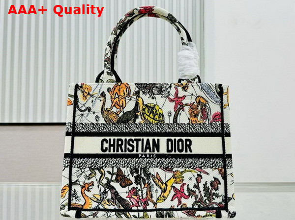 Dior Small Dior Book Tote White Multicolor Animaux Fantastiques Embroidery Replica