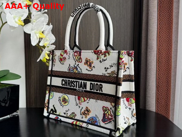 Dior Small Dior Book Tote White Multicolor Dragon Zodiac Embroidery Replica