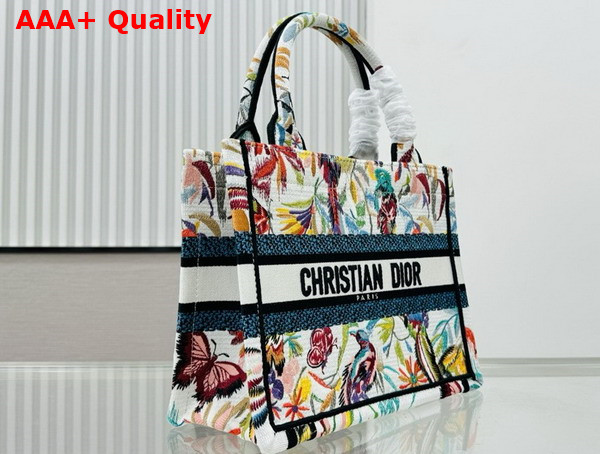 Dior Small Dior Book Tote White Multicolor Toile De Jouy Fantastica Embroidery Replica