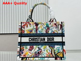 Dior Small Dior Book Tote White Multicolor Toile De Jouy Fantastica Embroidery Replica