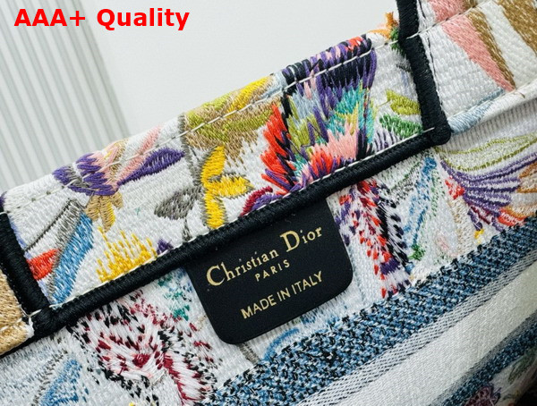 Dior Small Dior Book Tote White Multicolor Toile De Jouy Fantastica Embroidery Replica