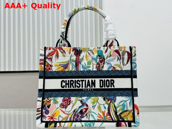 Dior Small Dior Book Tote White Multicolor Toile De Jouy Fantastica Embroidery Replica