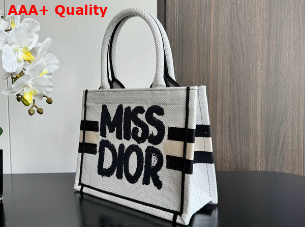 Dior Small Dior Book Tote White and Blue Miss Dior Graffiti Embroidery Replica