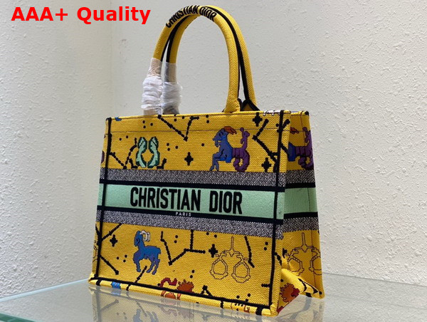 Dior Small Dior Book Tote Yellow Multicolor Dior Pixel Zodiac Embroidery Replica