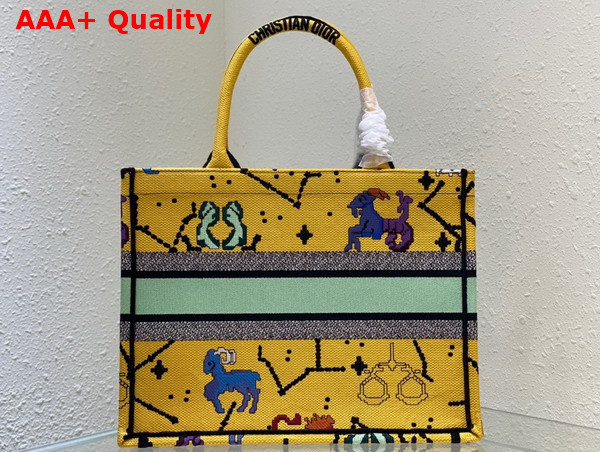Dior Small Dior Book Tote Yellow Multicolor Dior Pixel Zodiac Embroidery Replica
