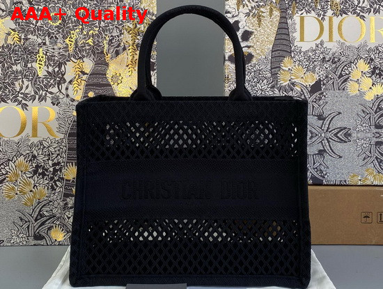 Dior Small Dior Book Tote in Black Mesh Embroidery Replica