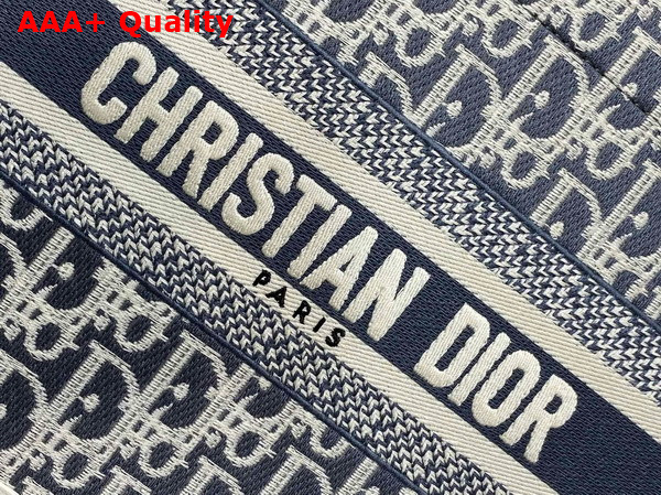 Dior Small Dior Book Tote in Blue Dior Oblique Chambray Embroidery and Latte Calfskin Replica