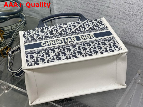 Dior Small Dior Book Tote in Blue Dior Oblique Chambray Embroidery and Latte Calfskin Replica