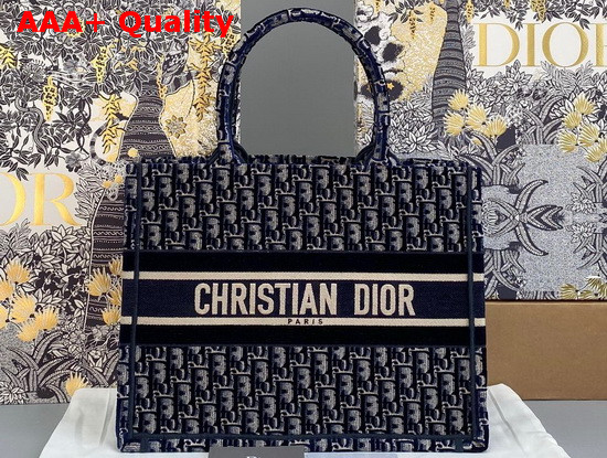 Dior Small Dior Book Tote in Blue Dior Oblique Embroidered Velvet Replica