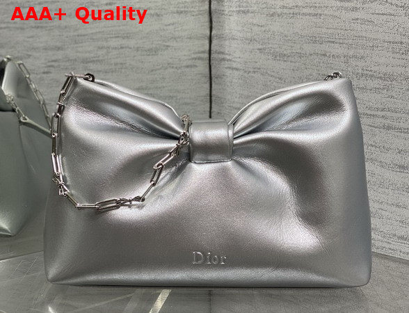 Dior Small Dior Bow Bag in Silver Lambskin Replica