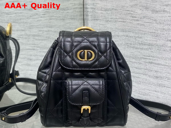Dior Small Dior Caro Backpack in Black Macrocannage Lambskin Replica