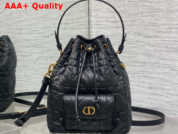 Dior Small Dior Caro Bucket Bag in Black Macrocannage Lambskin Replica