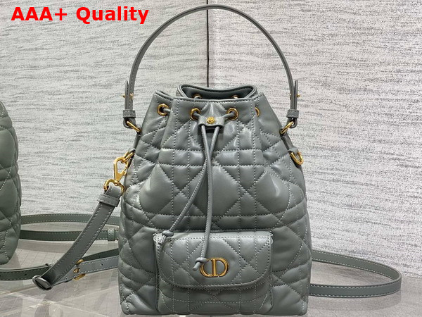 Dior Small Dior Caro Bucket Bag in Cloud Blue Macrocannage Lambskin Replica