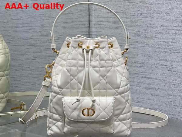 Dior Small Dior Caro Bucket Bag in Latte Macrocannage Lambskin Replica