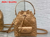 Dior Small Dior Caro Bucket Bag in Light Gold Tone Macrocannage Lambskin Replica