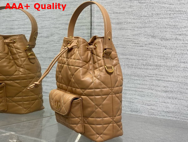 Dior Small Dior Caro Bucket Bag in Light Gold Tone Macrocannage Lambskin Replica