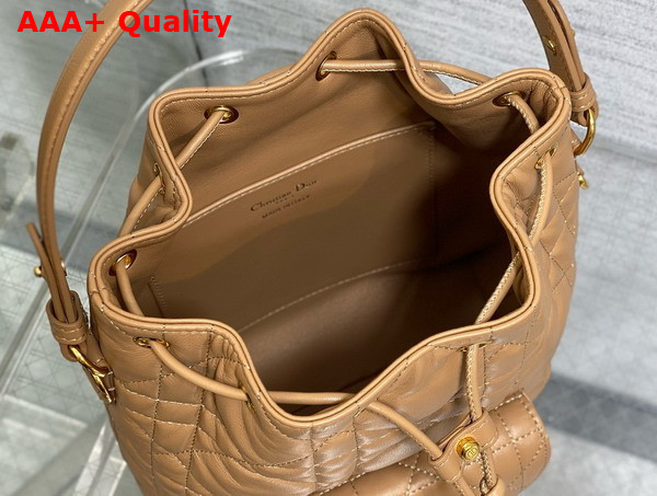 Dior Small Dior Caro Bucket Bag in Light Gold Tone Macrocannage Lambskin Replica