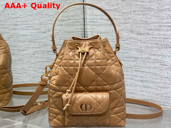 Dior Small Dior Caro Bucket Bag in Light Gold Tone Macrocannage Lambskin Replica