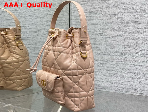 Dior Small Dior Caro Bucket Bag in Rose Des Vents Macrocannage Lambskin Replica
