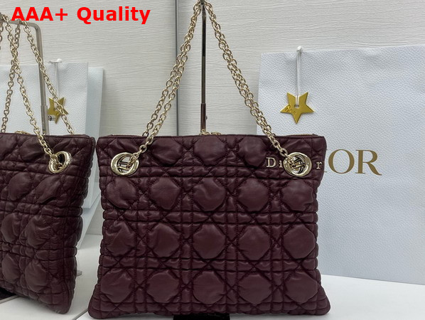Dior Small Dior Crunchy Bag in Maroon Banner Puffy Macrocannage Calfskin Replica