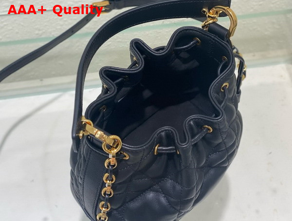 Dior Small Dior Jolie Bucket Bag Black Macrocannage Calfskin Replica