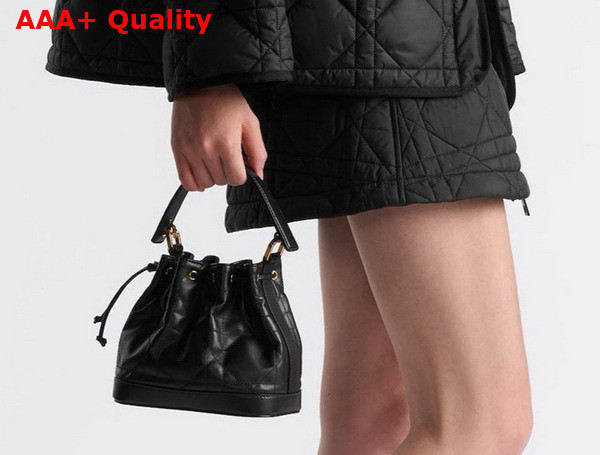 Dior Small Dior Jolie Bucket Bag Black Macrocannage Calfskin Replica
