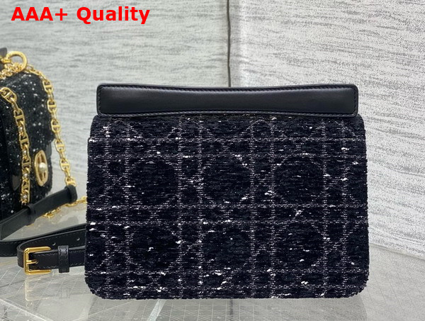 Dior Small Dior Jolie Top Handle Bag in Black and White Cannage Tweed Replica