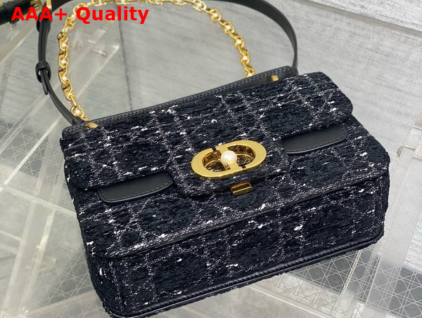 Dior Small Dior Jolie Top Handle Bag in Black and White Cannage Tweed Replica