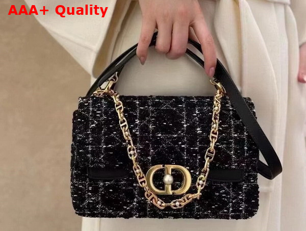 Dior Small Dior Jolie Top Handle Bag in Black and White Cannage Tweed Replica