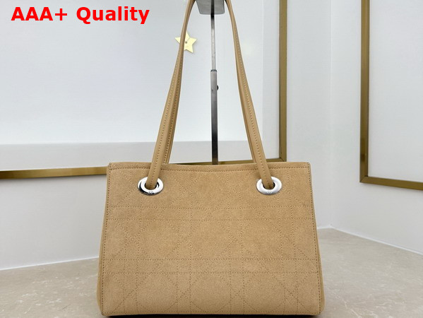 Dior Small Dior Promenade Shopping Bag in Beige Flat Cannage Suede Calfskin Replica