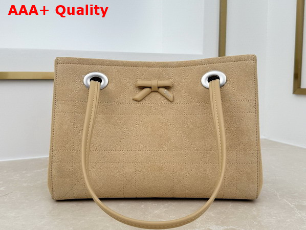 Dior Small Dior Promenade Shopping Bag in Beige Flat Cannage Suede Calfskin Replica