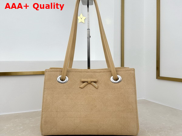 Dior Small Dior Promenade Shopping Bag in Beige Flat Cannage Suede Calfskin Replica