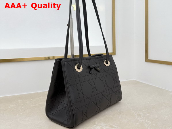 Dior Small Dior Promenade Shopping Bag in Black Flat Cannage Calfskin Replica
