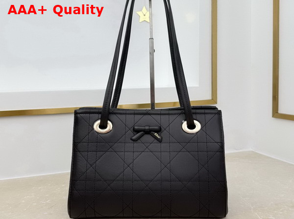 Dior Small Dior Promenade Shopping Bag in Black Flat Cannage Calfskin Replica