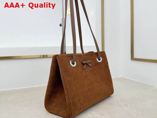 Dior Small Dior Promenade Shopping Bag in Brown Flat Cannage Suede Calfskin Replica