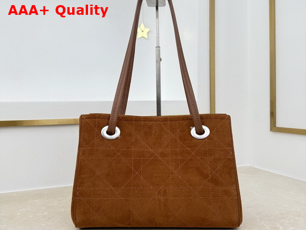 Dior Small Dior Promenade Shopping Bag in Brown Flat Cannage Suede Calfskin Replica