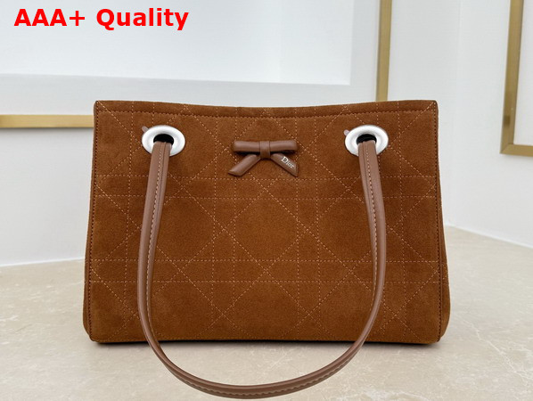 Dior Small Dior Promenade Shopping Bag in Brown Flat Cannage Suede Calfskin Replica