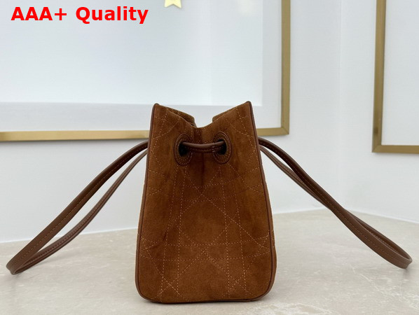 Dior Small Dior Promenade Shopping Bag in Brown Flat Cannage Suede Calfskin Replica