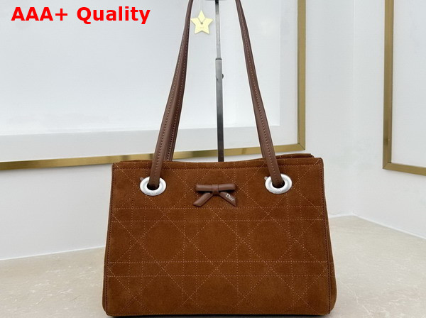 Dior Small Dior Promenade Shopping Bag in Brown Flat Cannage Suede Calfskin Replica