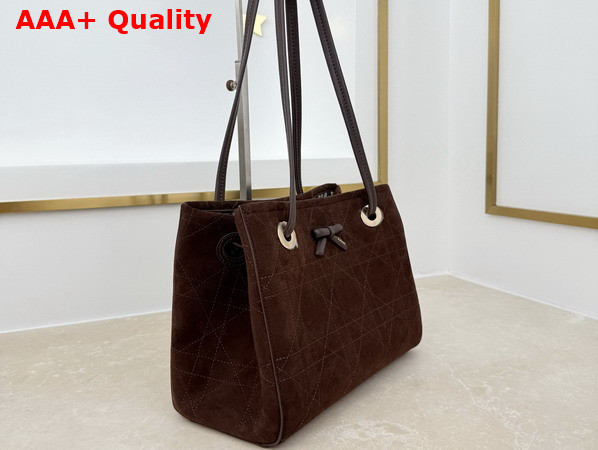 Dior Small Dior Promenade Shopping Bag in Chocolate Flat Cannage Suede Calfskin Replica