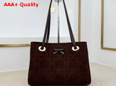 Dior Small Dior Promenade Shopping Bag in Chocolate Flat Cannage Suede Calfskin Replica